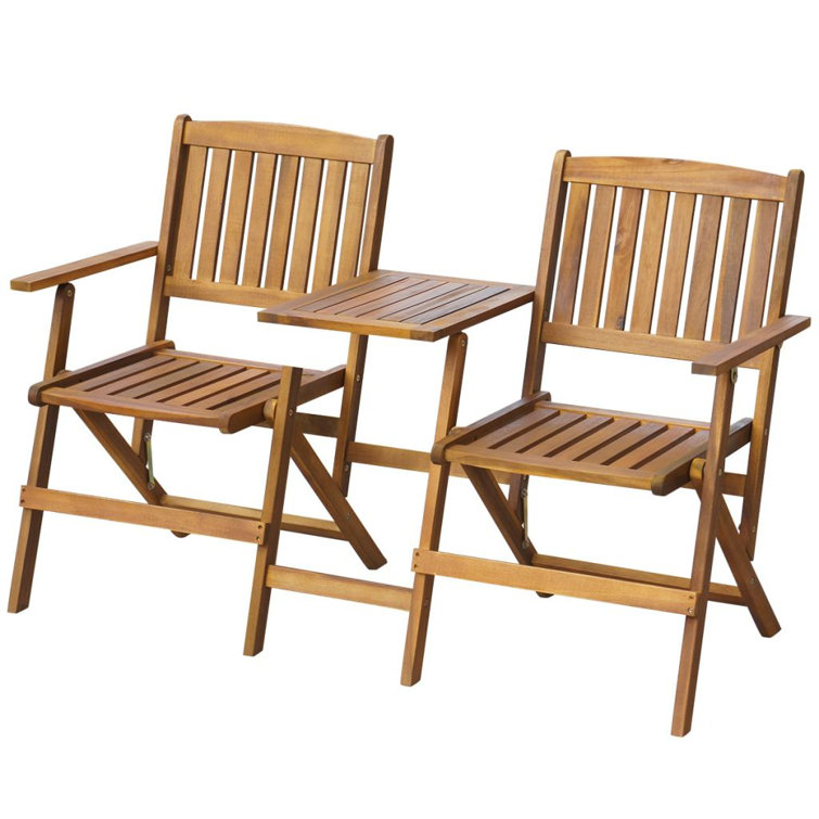 wooden tete a tete bench